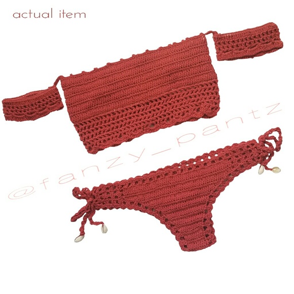 Crochet lace up bikini 2 piece swimsuit - Picture 3 of 7